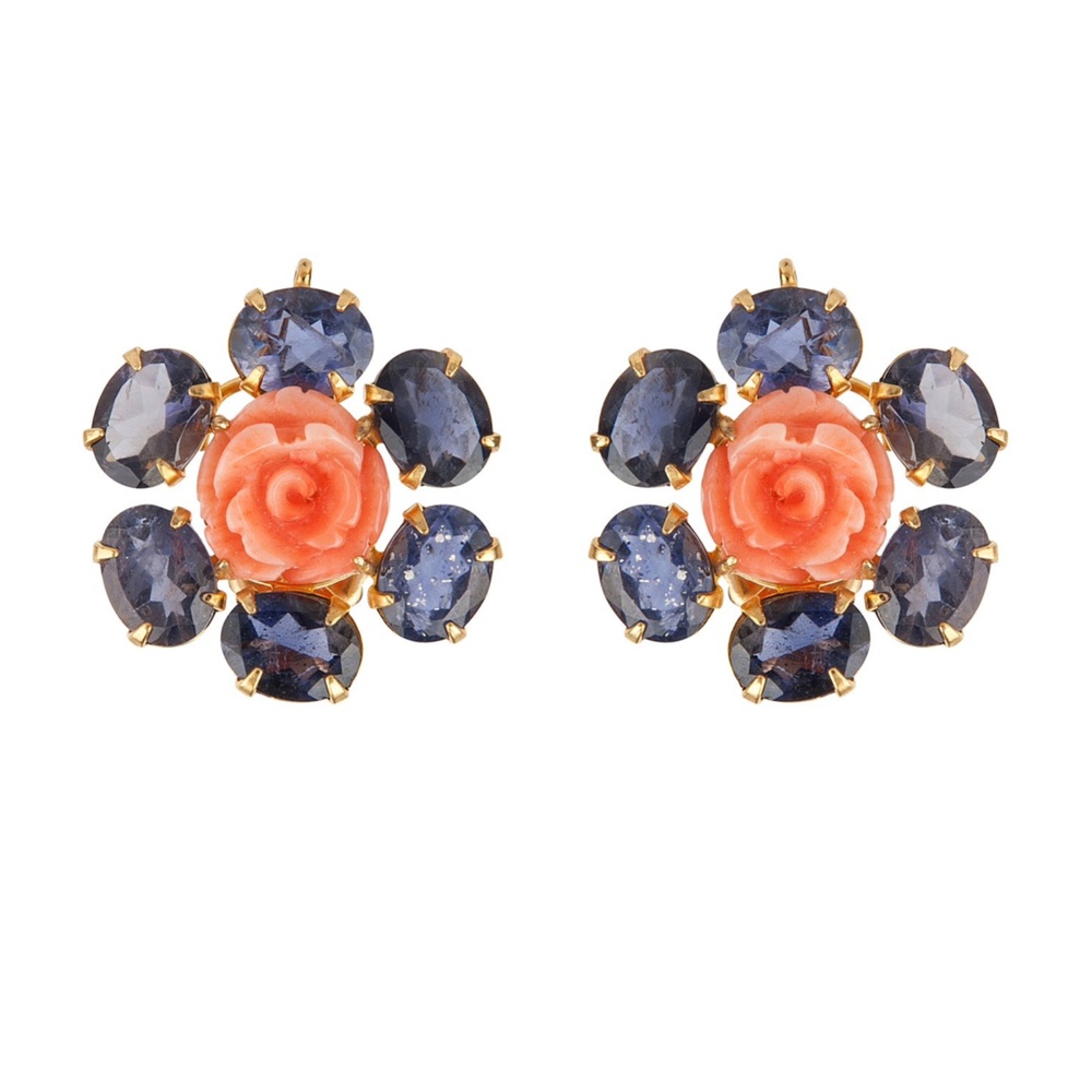 Carved Coral Flower Earrings